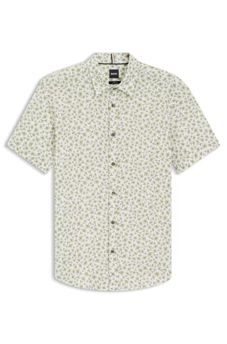 Slim-fit shirt in floral-print stretch linen