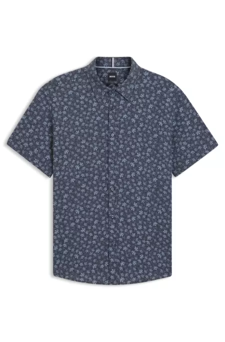Slim-fit shirt in floral-print stretch linen