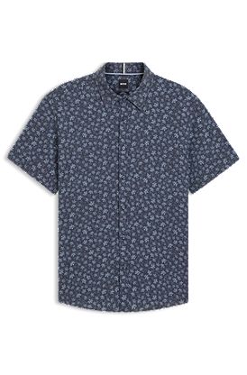 Slim-fit shirt in floral-print stretch linen