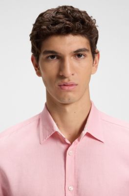 Slim-fit shirt in stretch linen, light pink