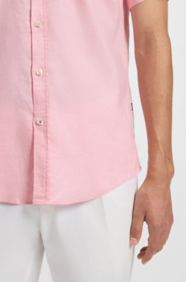 Slim-fit shirt in stretch linen, Light Pink