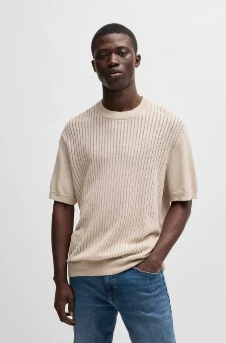 Relaxed-fit knit T-shirt in linen and cotton