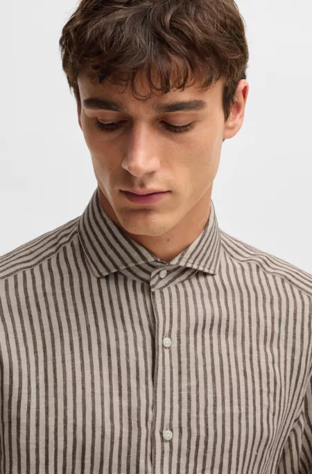 Regular-fit shirt in striped Italian-made linen