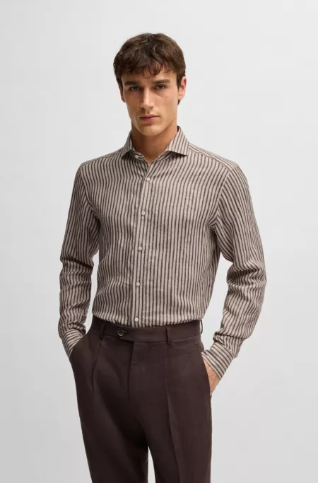 Regular-fit shirt in striped Italian-made linen