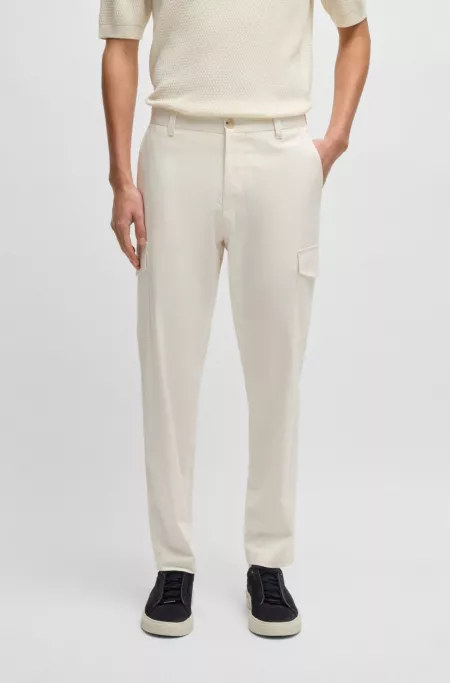 Tapered-fit trousers in cotton, silk and stretch