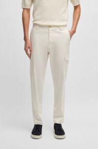 Tapered-fit trousers in cotton, silk and stretch, White