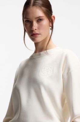 Crew-neck sweater with Double B monogram, Natural