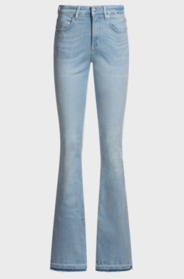 Bootcut jeans in blue stretch denim with slit hems, Light Blue