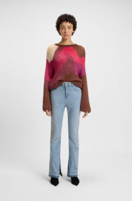 Bootcut jeans van blauw stretchdenim met splitten in de zomen, Lichtblauw