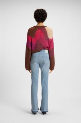 Bootcut jeans in blue stretch denim with slit hems, Light Blue