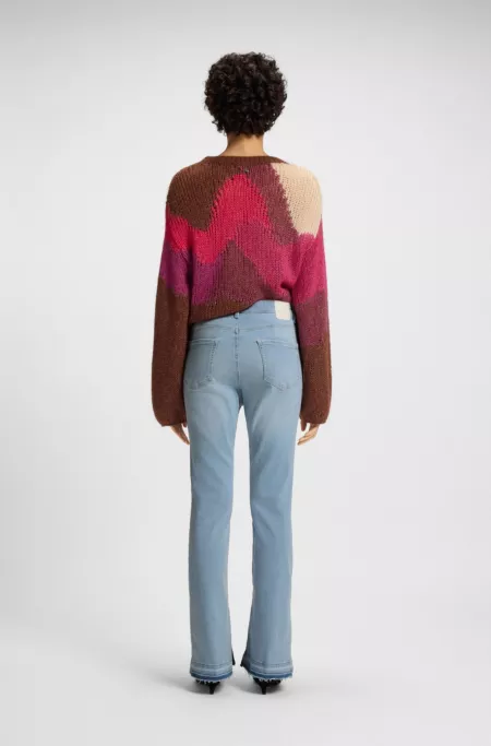 Bootcut jeans in blue stretch denim with slit hems