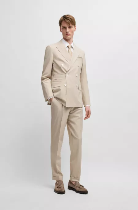 Slim-fit suit in patterned virgin wool and silk