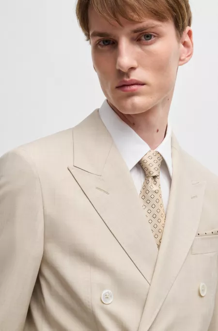 Slim-fit suit in patterned virgin wool and silk