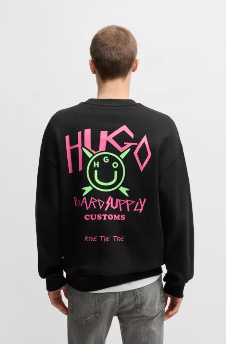 Cotton-terry sweatshirt with Happy HUGO logo