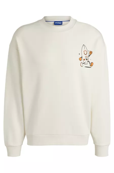 Cotton-terry sweatshirt with Happy HUGO logo