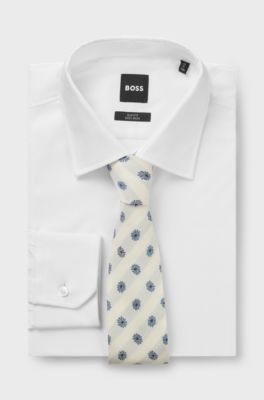 Floral-jacquard tie in Italian-made silk, Blue Patterned