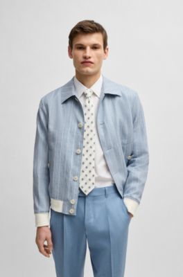 Floral-jacquard tie in Italian-made silk, Blue Patterned