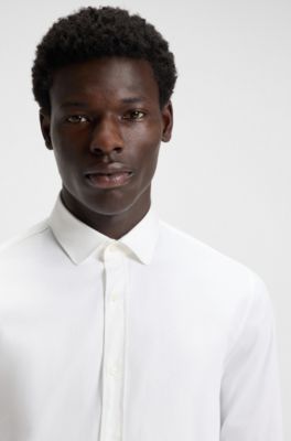 Extra-slim-fit shirt in stretch-cotton satin, White
