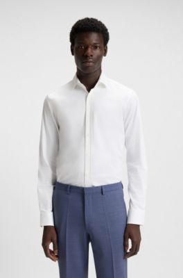 Extra-slim-fit shirt in stretch-cotton satin, White