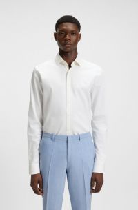 Chemise Extra Slim en satin de coton stretch, Blanc