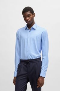 Slim-fit shirt in printed performance-stretch jersey, Light Blue