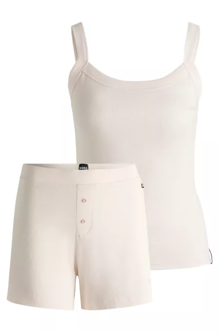 Pyjama set in stretch fabric with signature-stripe trims