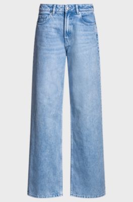 Straight-fit jeans in bright-blue rigid denim, Light Blue
