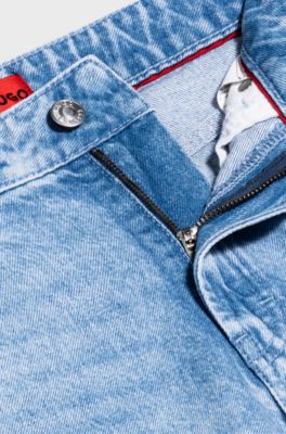 Straight-fit jeans in bright-blue rigid denim, Light Blue