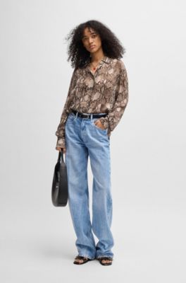 Straight-fit jeans in bright-blue rigid denim, Light Blue