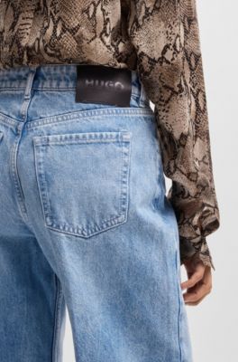 Straight-fit jeans in bright-blue rigid denim, Light Blue