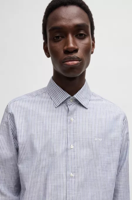 Modern-fit shirt in striped slub cotton