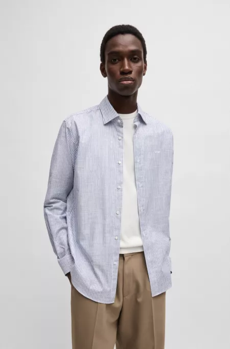 Modern-fit shirt in striped slub cotton