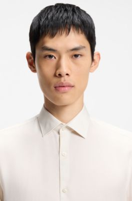 Slim-fit shirt in washed satin, White