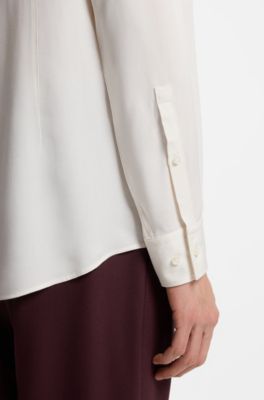 Slim-fit shirt in washed satin, White