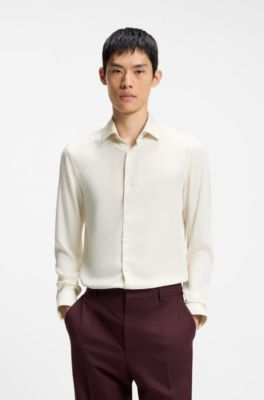 Slim-fit shirt in washed satin, White