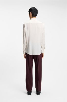 Slim-fit shirt in washed satin, White