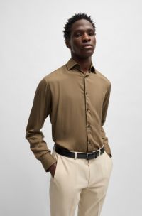 Slim-fit shirt in soft satin, Brown