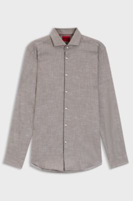 Slim-fit shirt in cotton and linen, Grey