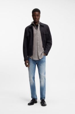 Camicia slim fit in cotone e lino, Grigio