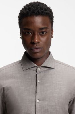 Camicia slim fit in cotone e lino, Grigio