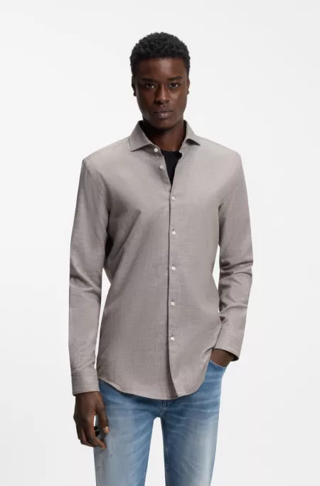 Slim-fit shirt in cotton and linen