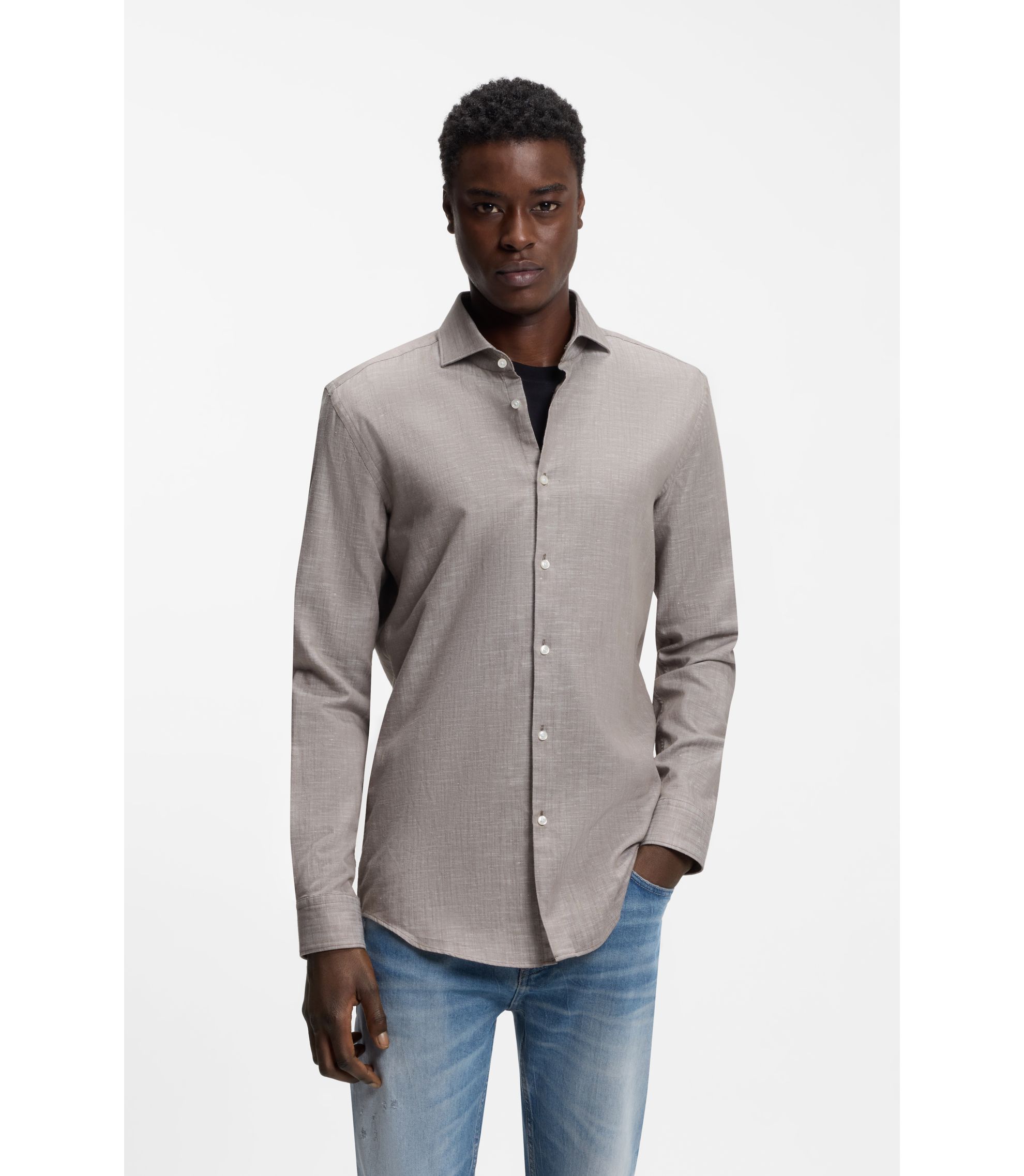 Slim-Fit Hemd aus Baumwolle und Leinen