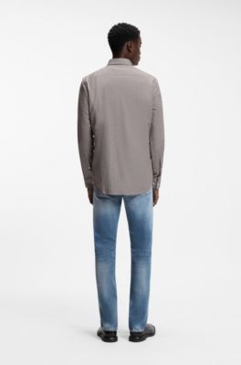 Slim-fit shirt in cotton and linen, Grey
