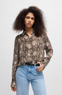 Oversized Bluse aus Crêpe de Chine mit Python-Print, Braun gemustert