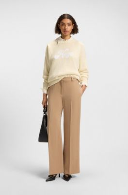 Pull Oversize en coton m&eacute;lang&eacute; avec logo manuscrit, Beige clair