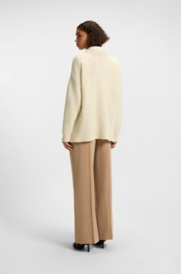 Pull Oversize en coton m&eacute;lang&eacute; avec logo manuscrit, Beige clair