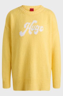 Pull Oversize en coton m&eacute;lang&eacute; avec logo manuscrit, Jaune