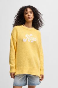 Oversized-fit cotton-blend sweater with script logo, Yellow