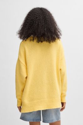 Oversized-fit cotton-blend sweater with script logo, Yellow