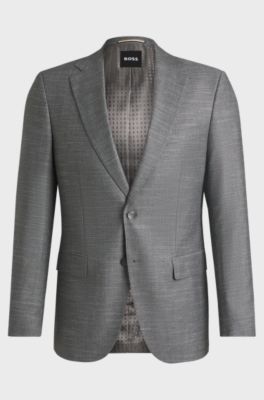 Slim-fit suit jacket in patterned stretch fabric, Silver